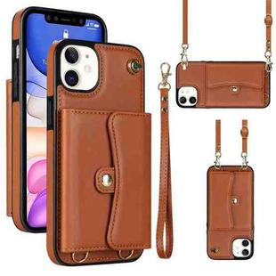 For iPhone 11 RFID Card Slot Phone Case with Long Lanyard(Brown)