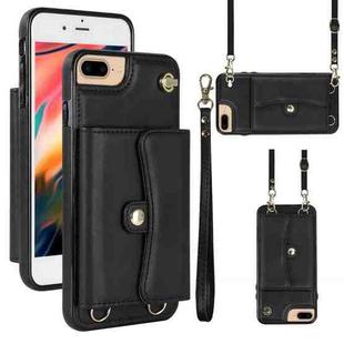 For iPhone 8 Plus / 7 Plus RFID Card Slot Phone Case with Long Lanyard(Black)