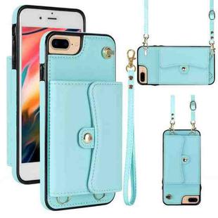 For iPhone 8 Plus / 7 Plus RFID Card Slot Phone Case with Long Lanyard(Mint Green)