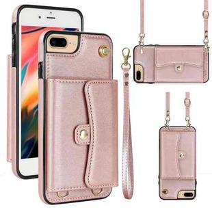 For iPhone 8 Plus / 7 Plus RFID Card Slot Phone Case with Long Lanyard(Rose Gold)