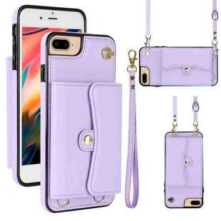 For iPhone 8 Plus / 7 Plus RFID Card Slot Phone Case with Long Lanyard(Purple)