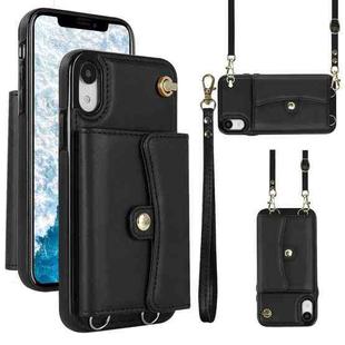 For iPhone XR RFID Card Slot Phone Case with Long Lanyard(Black)