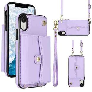 For iPhone XR RFID Card Slot Phone Case with Long Lanyard(Purple)