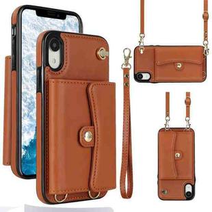 For iPhone XR RFID Card Slot Phone Case with Long Lanyard(Brown)