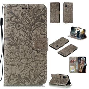 For Huawei Honor 30S Lace Flower Embossing Pattern Horizontal Flip Leather Case , with Holder & Card Slots & Wallet & Photo Frame & Lanyard(Grey)