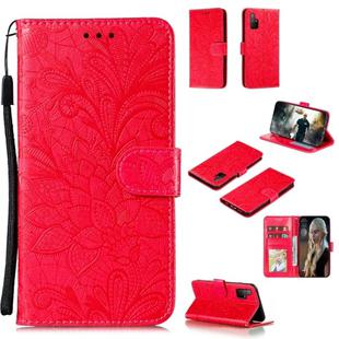 For Huawei Honor 30S Lace Flower Embossing Pattern Horizontal Flip Leather Case , with Holder & Card Slots & Wallet & Photo Frame & Lanyard(Red)