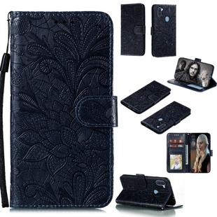 For Galaxy A11 Lace Flower Embossing Pattern Horizontal Flip Leather Case , with Holder & Card Slots & Wallet & Photo Frame & Lanyard(Black)