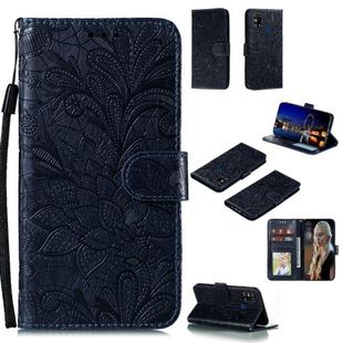 For Galaxy M31 Lace Flower Embossing Pattern Horizontal Flip Leather Case , with Holder & Card Slots & Wallet & Photo Frame & Lanyard(Black)