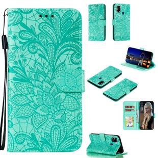 For Galaxy M31 Lace Flower Embossing Pattern Horizontal Flip Leather Case , with Holder & Card Slots & Wallet & Photo Frame & Lanyard(Green)