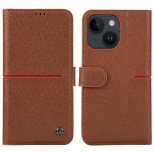 For iPhone 14 GEBEI Top-grain Horizontal Flip Leather Phone Case(Brown)