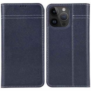 For iPhone 14 Pro Max GEBEI Top-grain Horizontal Flip Leather Phone Case(Blue)