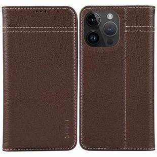 For iPhone 14 Pro Max GEBEI Top-grain Horizontal Flip Leather Phone Case(Brown)