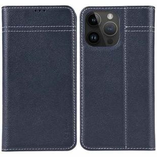 For iPhone 14 Pro GEBEI Top-grain Horizontal Flip Leather Phone Case(Blue)