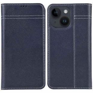 For iPhone 14 GEBEI Top-grain Horizontal Flip Leather Phone Case(Blue)