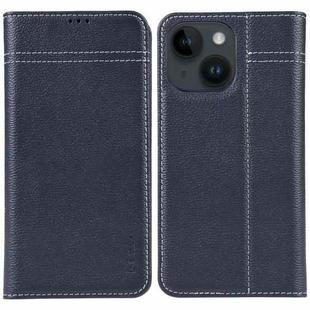 For iPhone 14 Plus GEBEI Top-grain Horizontal Flip Leather Phone Case(Blue)