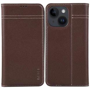 For iPhone 14 Plus GEBEI Top-grain Horizontal Flip Leather Phone Case(Brown)