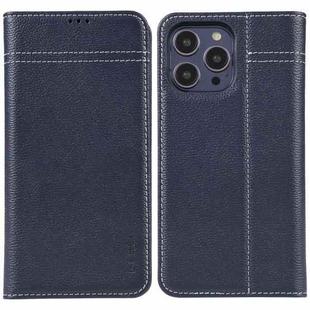 For iPhone 13 Pro GEBEI Top-grain Horizontal Flip Leather Phone Case(Blue)