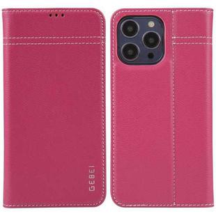 For iPhone 13 Pro GEBEI Top-grain Horizontal Flip Leather Phone Case(Rose Red)