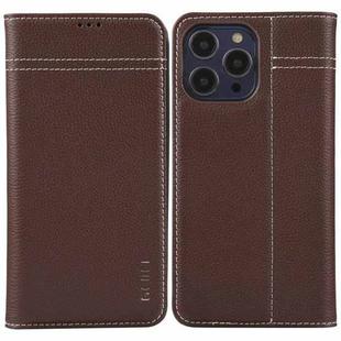 For iPhone 13 Pro GEBEI Top-grain Horizontal Flip Leather Phone Case(Brown)