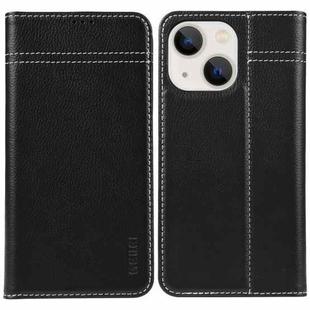For iPhone 13 GEBEI Top-grain Horizontal Flip Leather Phone Case(Black)