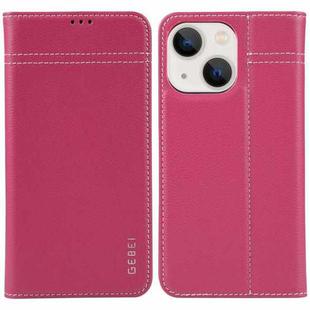 For iPhone 13 GEBEI Top-grain Horizontal Flip Leather Phone Case(Rose Red)