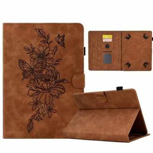 For 8 inch Tablets Peony Butterfly Embossed Leather Tablet Case(Brown)