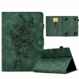 For 8 inch Tablets Peony Butterfly Embossed Leather Tablet Case(Green)