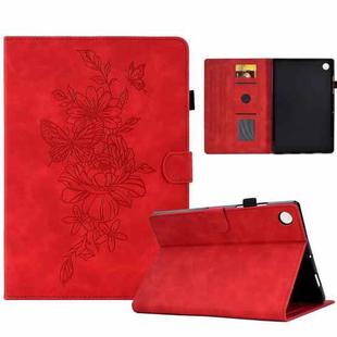 Peony Butterfly Embossed Leather Tablet Case For Huawei MatePad T 10 / T 10s / Honor Tablet Enjoy 2 / Pad X6 / Pad 6(Red)