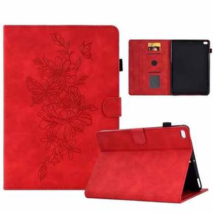 Peony Butterfly Embossed Leather Smart Tablet Case For iPad mini 5 / 4 / 3 / 2 / 1(Red)