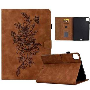 Peony Butterfly Embossed Leather Smart Tablet Case For iPad Pro 11 2020/2018 / Air 10.9 2020(Brown)