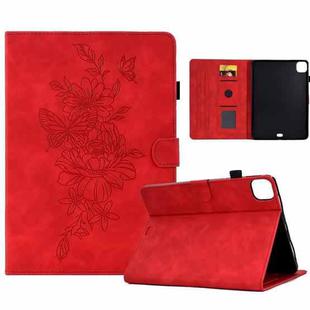 Peony Butterfly Embossed Leather Smart Tablet Case For iPad Pro 11 2020/2018 / Air 10.9 2020(Red)