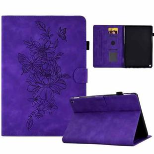 For Amazon Kindle Fire HD10 2021 Peony Butterfly Embossed Leather Smart Tablet Case(Purple)