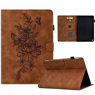 For Amazon Kindle Fire HD8 2022 Peony Butterfly Embossed Leather Smart Tablet Case(Brown)