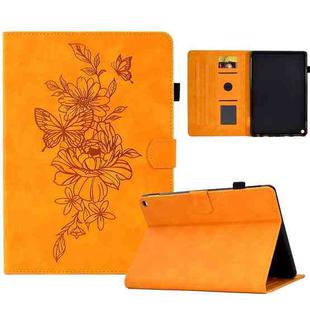 For Amazon Kindle Fire HD8 2022 Peony Butterfly Embossed Leather Smart Tablet Case(Khaki)