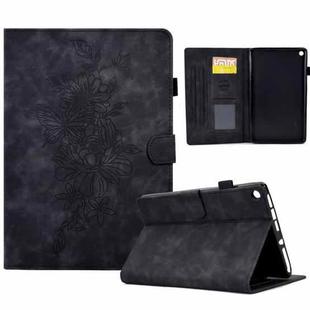 For Amazon Kindle Fire HD8 2018/2017/2016 Peony Butterfly Embossed Leather Smart Tablet Case(Black)