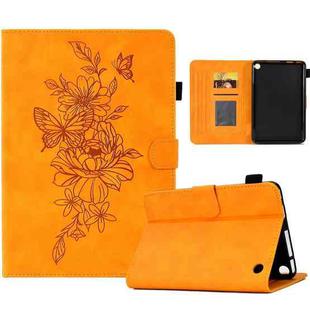For Amazon Kindle Fire 7 2022 Peony Butterfly Embossed Leather Smart Tablet Case(Khaki)