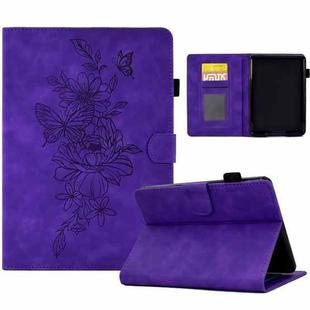 For Amazon Kindle Paperwhite 4/3/2/1 Peony Butterfly Embossed Leather Smart Tablet Case(Purple)