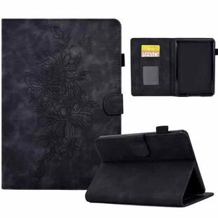 For Amazon Kindle Paperwhite 4/3/2/1 Peony Butterfly Embossed Leather Smart Tablet Case(Black)