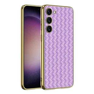 For Samsung Galaxy S23+ 5G GKK Weave Texture Electroplating PU Protective Phone Case(Purple)