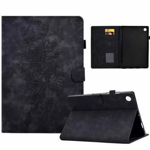 For Samsung Galaxy Tab A8 10.5 2021 X205 Peony Butterfly Embossed Leather Smart Tablet Case(Black)