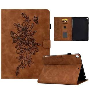 For Samsung Galaxy Tab S6 Lite P610 Peony Butterfly Embossed Leather Smart Tablet Case(Brown)