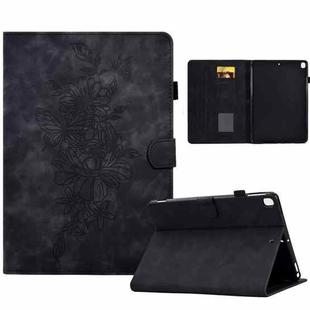 For Samsung Galaxy Tab A7 10.4 2020 T500 Peony Butterfly Embossed Leather Smart Tablet Case(Black)