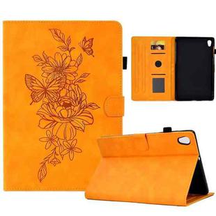 For Lenovo Tab M10 Gen 2 Peony Butterfly Embossed Leather Smart Tablet Case(Khaki)