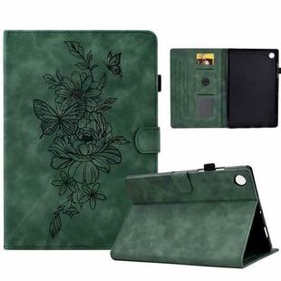 For Lenovo Tab M10 Plus 3rd Gen Peony Butterfly Embossed Leather Smart Tablet Case(Green)