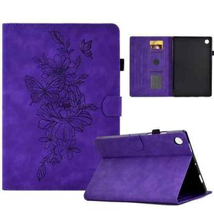 For Lenovo Tab M10 Plus 3rd Gen Peony Butterfly Embossed Leather Smart Tablet Case(Purple)