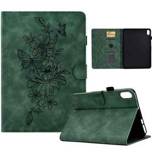 For Lenovo Tab P11 Peony Butterfly Embossed Leather Smart Tablet Case(Green)