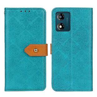 For Motorola Moto E13 4G 2023 European Floral Embossed Flip Leather Phone Case(Blue)