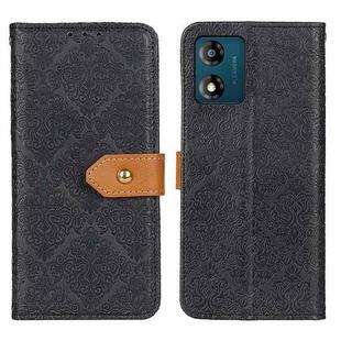 For Motorola Moto E13 4G 2023 European Floral Embossed Flip Leather Phone Case(Black)