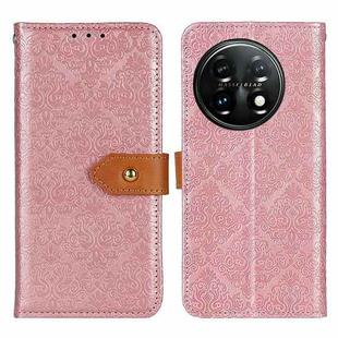 For OnePlus 11 5G European Floral Embossed Flip Leather Phone Case(Pink)
