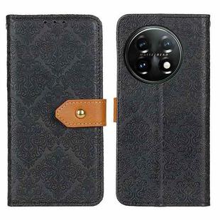 For OnePlus 11 5G European Floral Embossed Flip Leather Phone Case(Black)